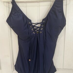 Jones New York Navy Lace-Up Bathing suit, new without tags.  Never worn!